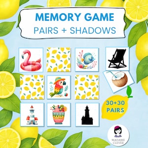 Gioco di memoria estivo stampabile – Carte abbinate Gioco di memoria estivo per bambini – Carte abbinate stampabili – Attività divertente per la scuola materna – Gioco da viaggio