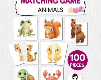 Printable animal matching game for toddlers and preschoolers | Find a Pair Match Picture Activity for Kids, Animals Matching Activity