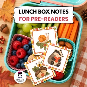 Lunchboxkaartjes voor kinderen met een herfstthema, lunchboxkaartjes voor kleuters, aanmoedigingskaartjes voor de herfst, printbaar materiaal voor peuters en kleuters, schattige dierenkaartjes
