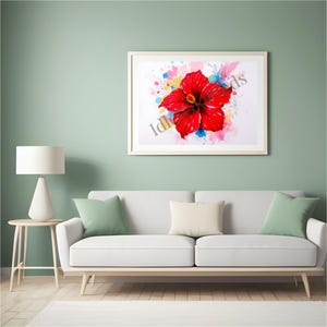 Horizontal Hibiscus Wall Art | Tropical Flower Landscape Print, Vibrant Floral Home Decor, Colorful Poster for Living Room or Office