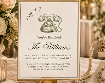 Wedding Audio Guest Book Sign Template, Voicemail Guestbook Phone Sign, Ring Ring Sign, Editable Canva Template, Printable Wedding Sign
