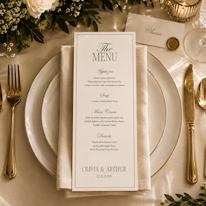 Olive Green Wedding Menu Template, Wedding Dinner Menu and Thank You Card, Reception Dinner Menu Card Canva Template, Printable Wedding Sign