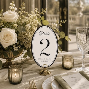 Plantilla de números de mesa para bodas de la vieja aristocracia, cartel de mesa editable en Canva, decoración para bodas de la vieja aristocracia, decoración de lujosos números ovalados para la recepción de la boda