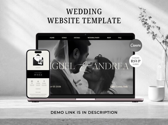 Wedding Website Template, Black and White Wedding Website With RSVP Form, Old Money Canva Wedding Invitation Website, Digital Wedding Invite