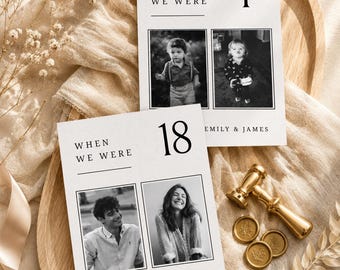 Wedding Photo Table Numbers Card, When We Were Wedding Table Numbers, Wedding Photo Table Numbers Canva Template Childhood Photo For Wedding