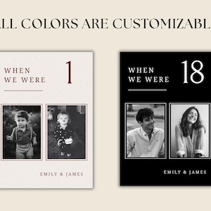 When We Were Age Photo Table Number, Old Money Wedding Table Signs, Wedding Photo Table Canva Template, Childhood Photos Wedding Centerpiece image 2