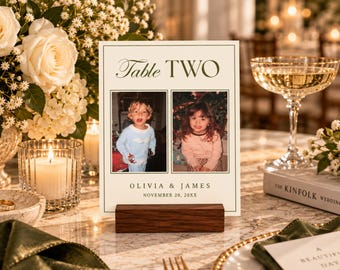 When We Were Age Photo Table Number Template, Olive Green Wedding Table Numbers, Canva Editable Template, Printable Wedding Table Decor
