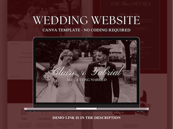 Burgundy Old Money Wedding Website Digital, Burgundy Wedding Website Invitation Template, Modern Elegant RSVP Canva Wedding Website Design