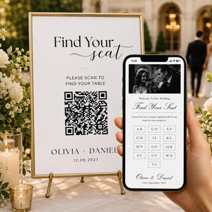 Seating Chart With QR Code Sign Wedding Website Template, Interactive Canva Wedding Seating Plan, Alphabetical Guest Seating Website With QR
