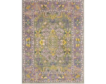 Green Oushak Wool Handmade Turkish Oushak Customize Rug Multicoror Indian Handmade Luxurious Colorful Rug 5x8 6x9 8x10 9x12 10x14
