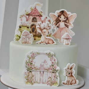Set di decorazioni per torte a tema "Giardino delle fate" - Decorazioni commestibili a tema "Foresta incantata" - Decorazioni per compleanno bambina - Decorazioni in zucchero pretagliate per torte per bambini