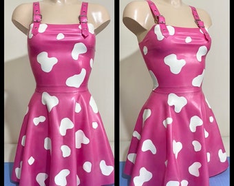 Latex Cow Print Dungaree Skater Dress