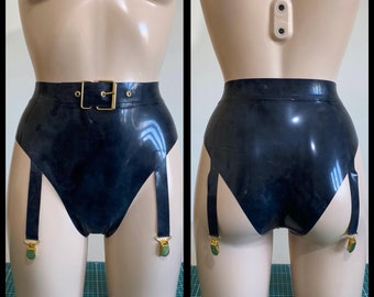 Rubber Latex High Waisted Buckle Briefs with Suspender Straps