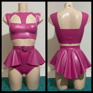 Rubber Latex Cut Out Bra Top, Peplum, High Waisted Briefs Bundle