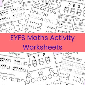 EYFS Matheaktivitäts-Arbeitsblätter zum ausdrucken - 10 Aktivitätsseiten für die frühen Jahre | Zählen, Formen, Zahlenreihe, Addieren bis 10
