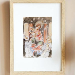 Watercolor painting interpretation of the Madonna of Pompeii, Italian art, original A5 artwork, Italy travel gift