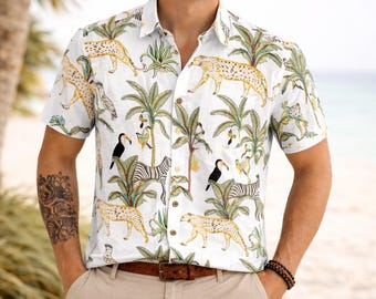 Men's Tropical Print Cotton Shirt | Jungle Resort Wear