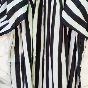 Black White Stripe Cotton Dress, Puff Sleeve Boho Summer Midi Dress image 9