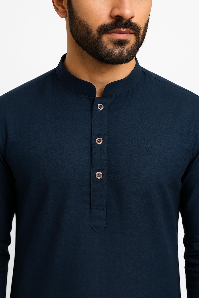 Kurta da uomo in cotone bianco: abbigliamento etnico indiano, fatto a mano immagine 16