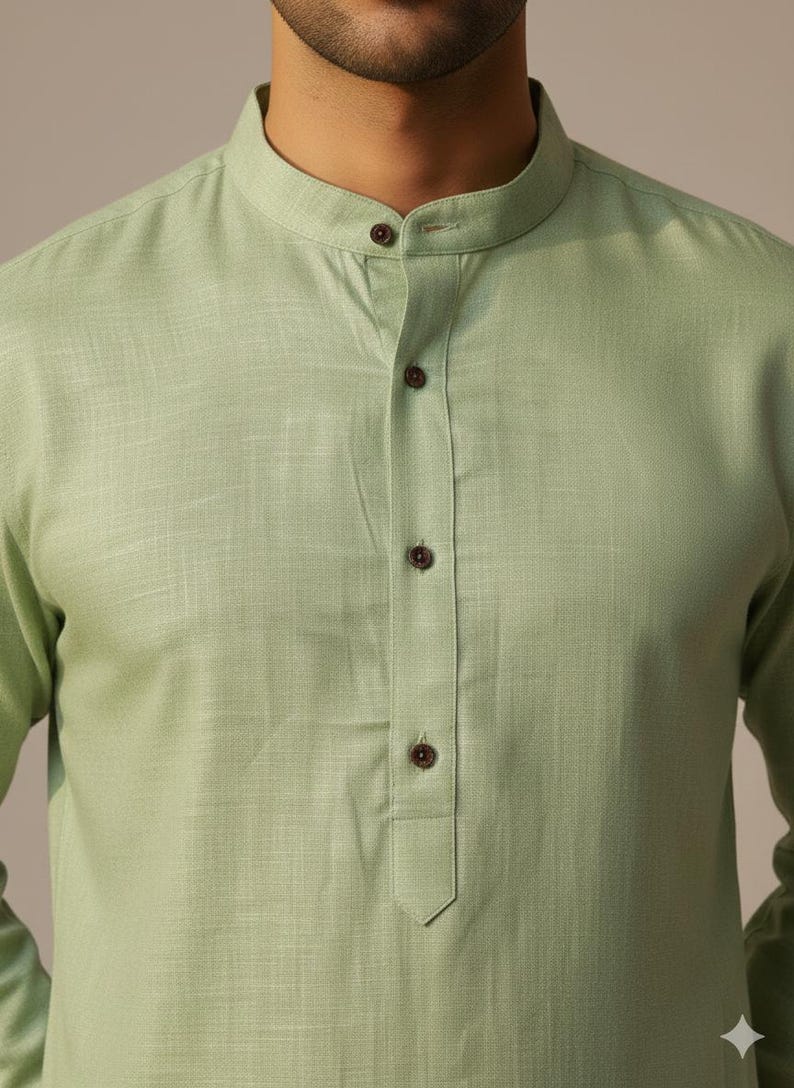Kurta da uomo in cotone bianco: abbigliamento etnico indiano, fatto a mano immagine 7