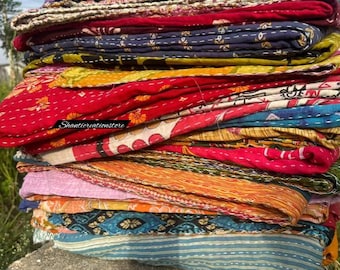 Wholesale Vintage Kantha Quilts: Handmade Patchwork Bohemian Bedspreads (55x85 inches)