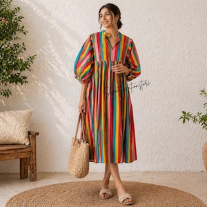 cotton madras dress Women's Days Gone By Pink Multi Madras Patchwork Cotton Mini Dress | Size: L