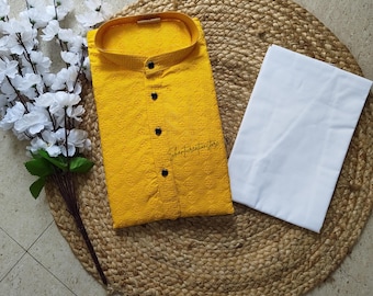 Men's Chikankari Kurta Pajama Set: Indian Sequin Cotton Ethnic Wear