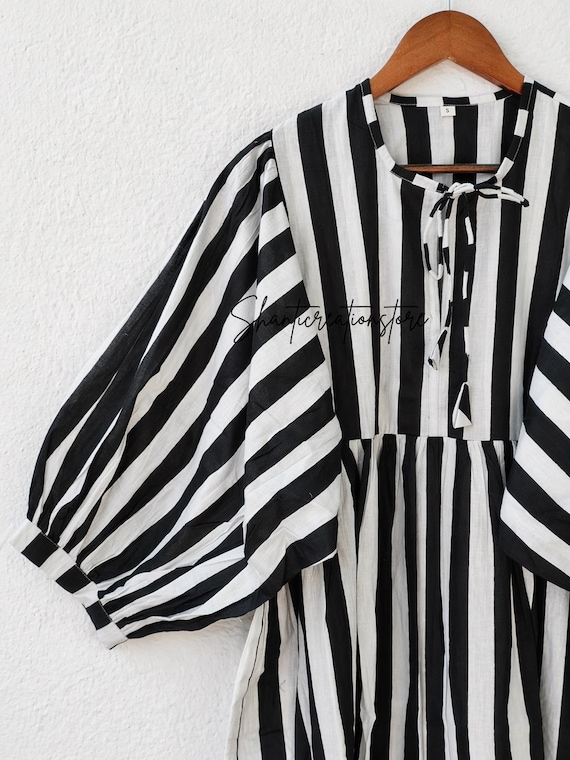 black and white striped cotton dress Stripe Dress, Puff Sleeve Boho Summer Midi Dress, 2 Pockets, Cottagecore Outfit PREFALL 2025 Style:D466XCMIBLCRCH Rails Ana maxi dress ADOR Women's Floral Chiffon Karen millen