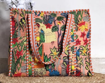 Frida Kahlo Tote Bag | Handmade Quilted Cotton Floral Art
