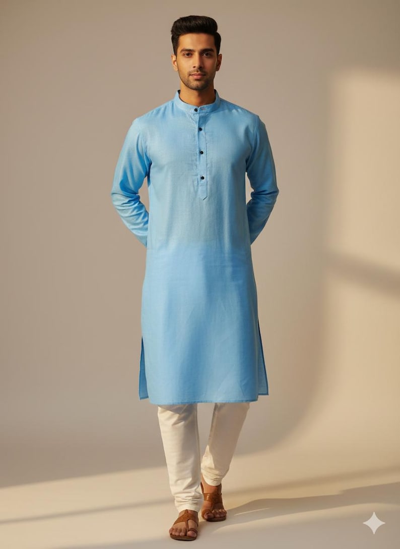 Kurta da uomo in cotone bianco: abbigliamento etnico indiano, fatto a mano immagine 11