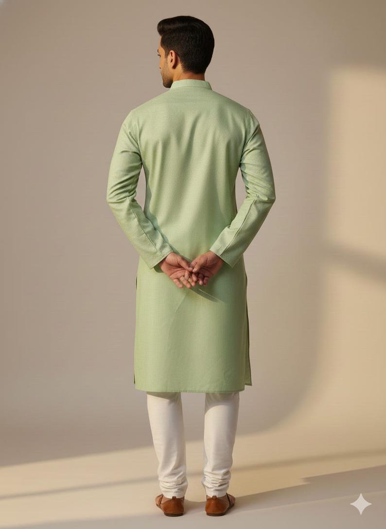 Kurta da uomo in cotone bianco: abbigliamento etnico indiano, fatto a mano immagine 8