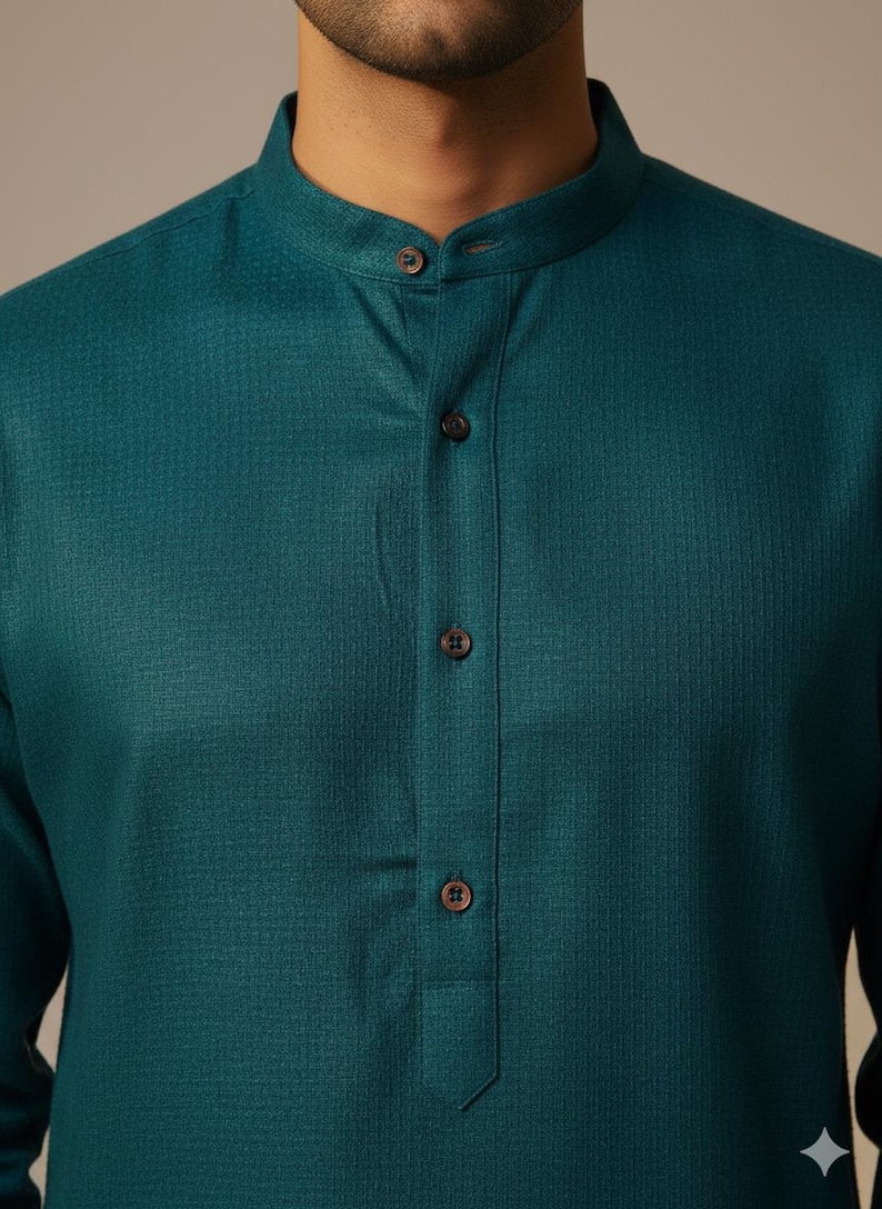 Kurta da uomo in cotone bianco: abbigliamento etnico indiano, fatto a mano immagine 10