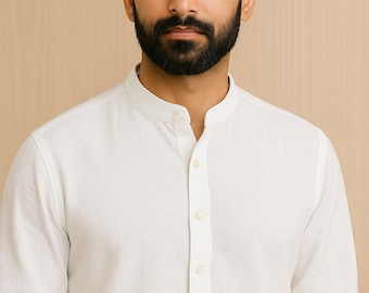 White Cotton Kurta for Men: Indian Ethnic Wear, Handmade
