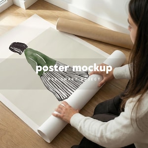 Maqueta de póster enrollado | Impresión en papel grande en el suelo | Maqueta de póster minimalista de bellas artes