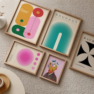 5 Frame Gallery Wall Mockup, Six Wood Set, Multiple 5 for Bundle, Realistic Glass a4 a3 a2 Boho, Minimal, DIN A, 4x5 Photoshop