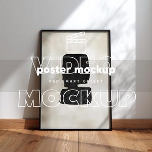 Mockup minimalista de pôster de vídeo, mockup de arte de parede animada, vídeo com moldura preta, exibição de interiores modernos, objeto inteligente PSD