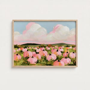 Pink Pumpkin Patch Wall Art Printable, Pastel Autumn Field Landscape
