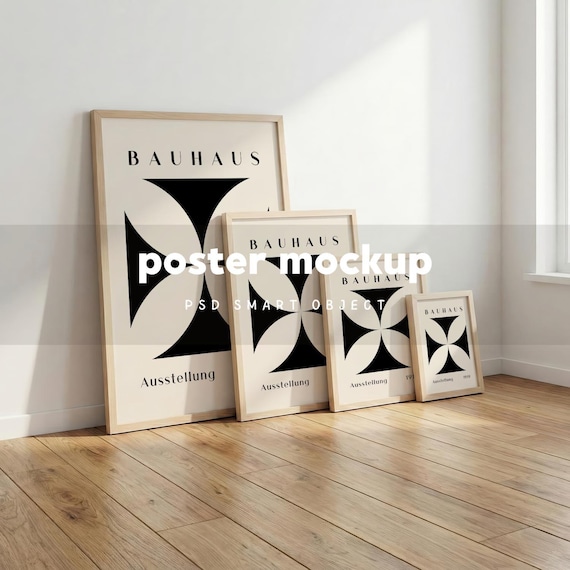 Wall Art Size Guide Mockup, Wooden Frame Scale, Din A Poster Ratio, Digital PSD