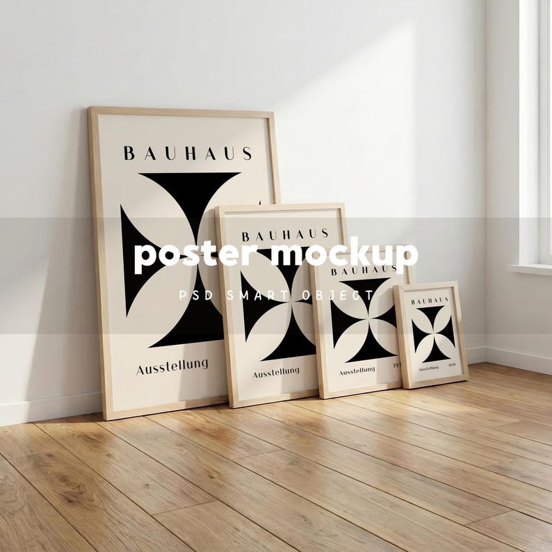 Wall Art Size Guide Mockup, Wooden Frame Scale, Din A Poster Ratio, Digital PSD image 1