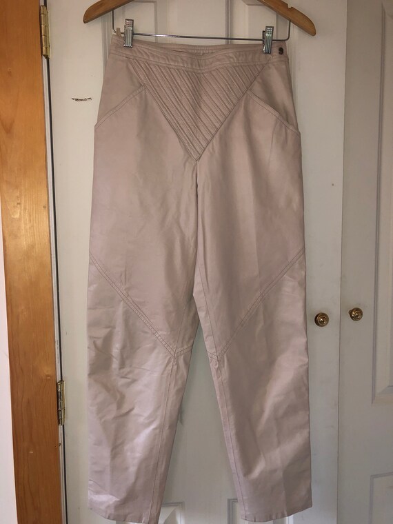 white leather pants / vintage 80s high waist stove pipe cigarette
