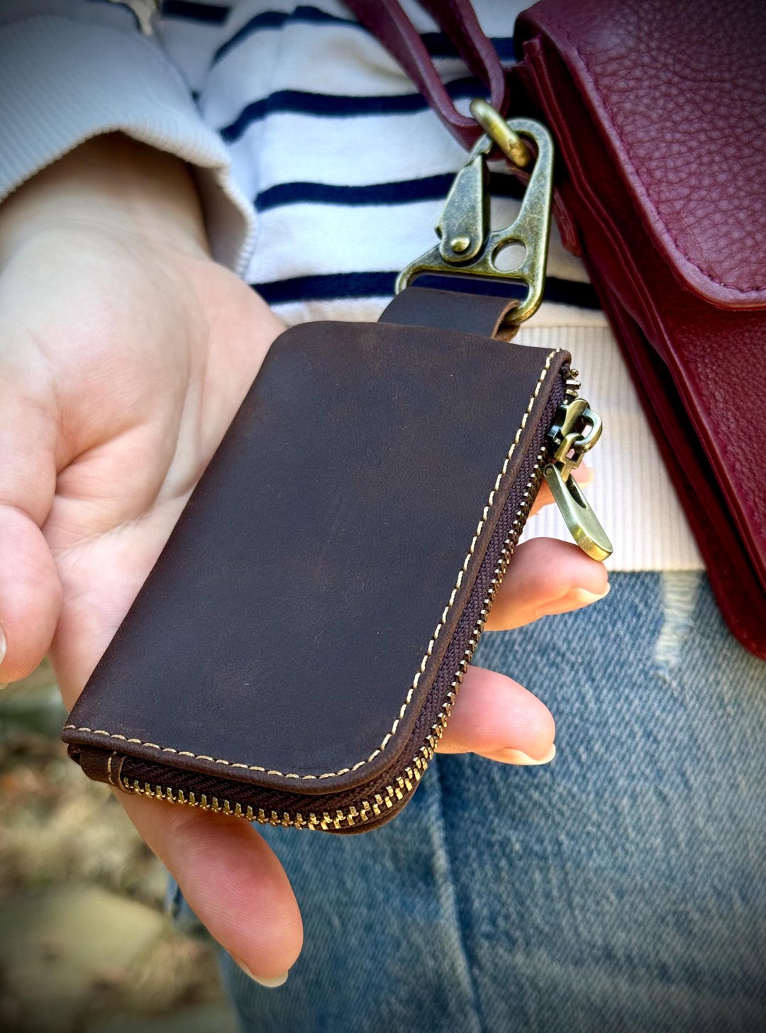 Mini Key Case Leather Keychain Wallet, Mini Key Case With Zipper, Car Key Pouch - Etsy