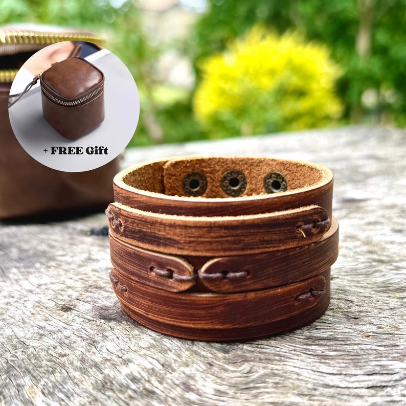 Vintage Style Leather Cuff Bracelet: Viking Braid, Rustic Brown image 1