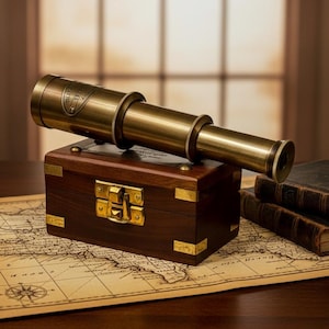 Personalized Brass Telescope Spyglass with Engraved Wooden Box – Vintage Nautical Gift for Men, Explorer, Dad & Christmas - Anniversary Gift