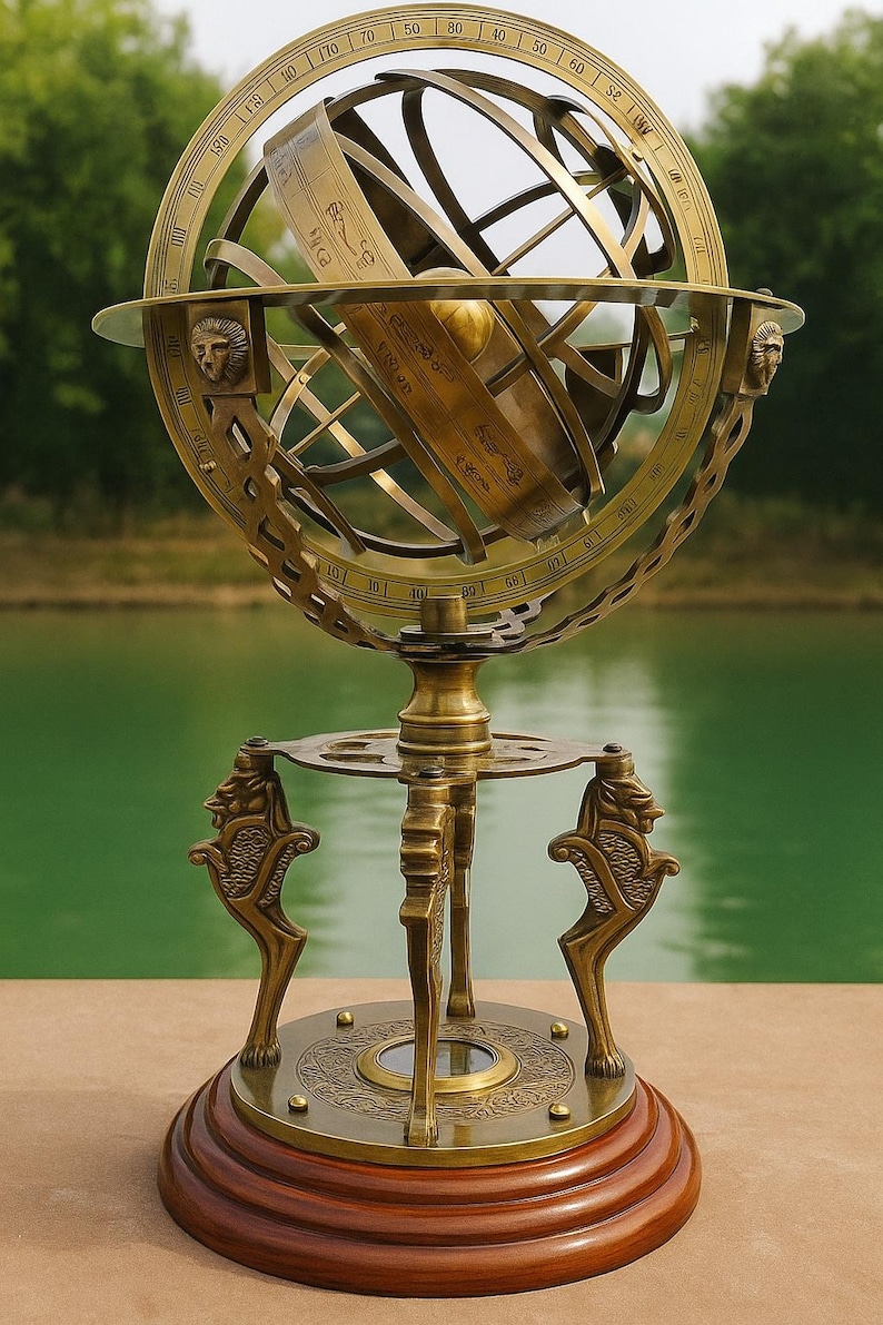 Armillary Sphere With Zodiac Signs – Antique Brass Sundial Globe on ...
