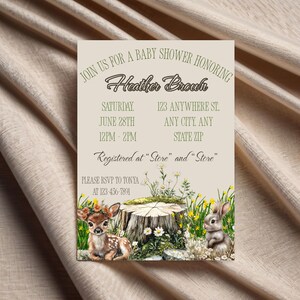 Woodland Animals Baby Shower Invitation: Gender Neutral, Editable Canva Template (PDF Download 5x7)