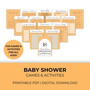 Orange & White Baby Shower Games Bundle: Printable 5x7 (Instant Download Activities)