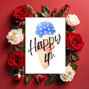 Printable Fourth of July Greeting Card, Instant Download 4x6 5x7 inch cards, Independence Day card to download, Happy Fourth, America, USA