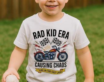Rad Kid Era Toddler Shirt – Causing Chaos Tee | Vintage Motorcycle Shirt for Kids | Life in the Fast Lane | Cool Boys Graphic Tee