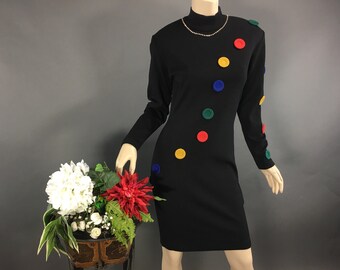 Vintage1980s Andrea Jovine Wool 2pc EnsembleSleeveless Dress /& Cropped Jacket Color Block and Stripes M