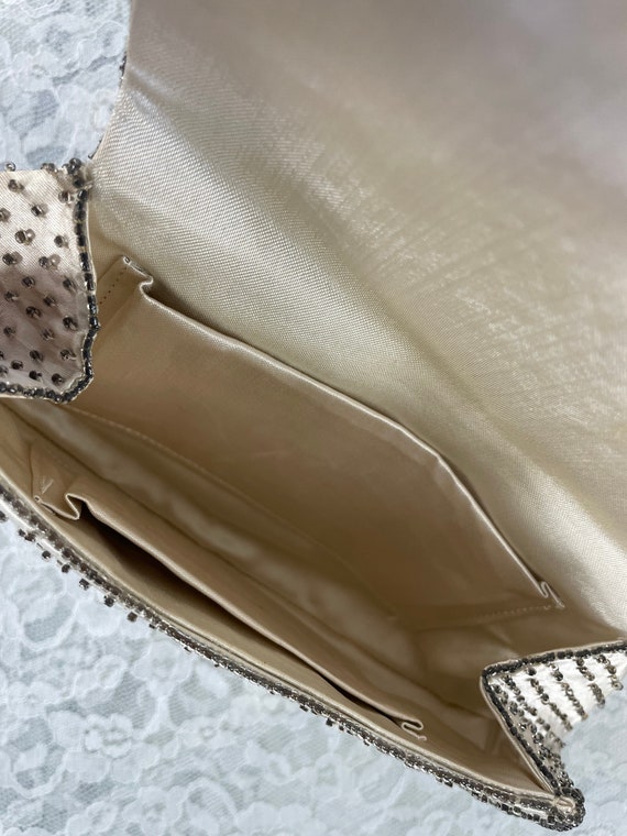 1930s Beaded Clutch, Vintage White Satin Silver B… - image 5